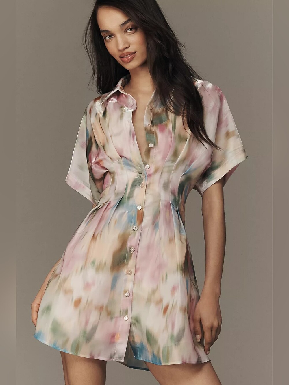 NWT Exquise Anthropologie Watercolor Print Tobi Organza Shirt Dress | Xs
